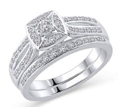 EternalDia White Finish Sterling Silver Square Frame 1/4 Cttw Diamond Engagement Bridal Set (IJ/I2I3) - EternalDia