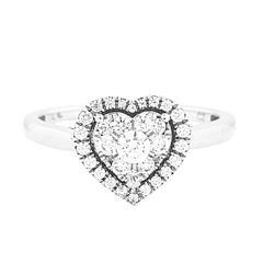 EternalDia 1/2 Carat T.W. Diamond 14kt White Gold Heart Cluster Engagement Ring - EternalDia