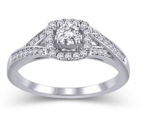 EternalDia 14K Gold Cushion Square Frame 1/2 Ct Diamond Halo Split Shank Engagement Ring - EternalDia