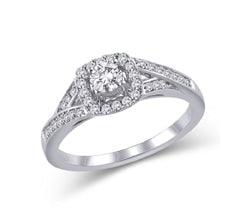 EternalDia 14K White Gold Cushion Square Frame 1/2 Cttw Diamond Halo Split Shank Engagement Ring (HI/I2) - EternalDia