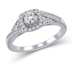 EternalDia 14K Gold Cushion Square Frame 1/2 Ct Diamond Halo Split Shank Engagement Ring - EternalDia