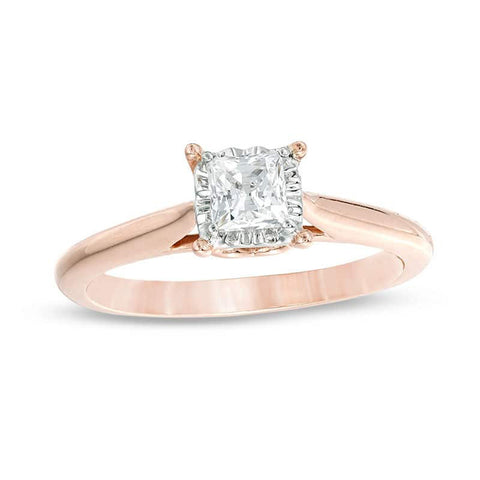 3/8 Cttw Princess Cut Real Diamond Solitaire Engagement Ring in 10K Rose Gold (0.37 Cttw, I-I3) Diamond Solitaire Ring