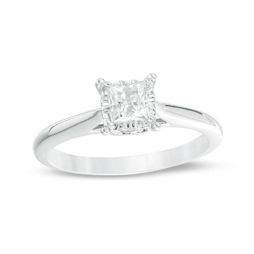 3/8 Cttw Princess Cut Real Diamond Solitaire Engagement Ring in 10K White Gold (0.37 Cttw, I-I3) Diamond Solitaire Ring