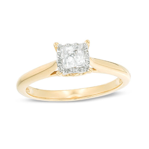 3/8 Cttw Princess Cut Real Diamond Solitaire Engagement Ring in 10K Yellow Gold (0.37 Cttw, I-I3) Diamond Solitaire Ring