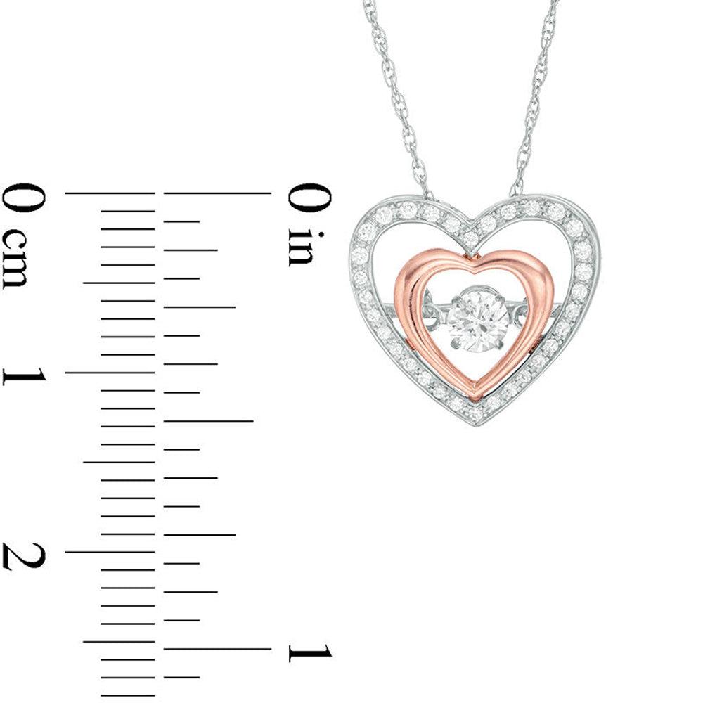 1/4 Cttw Round Real Diamond Double Heart Love Charm Pendant Chain 10K Two-Tone Gold (0.25 Cttw, J-I3) Dancing Diamond Pendant