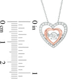 1/4 Cttw Round Real Diamond Double Heart Love Charm Pendant Chain 10K Two-Tone Gold (0.25 Cttw, J-I3) Dancing Diamond Pendant