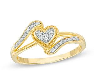 EternalDia 10K Yellow Gold Diamond Accent Vintage Heart Promise Ring (IJ/I2-I3) - EternalDia