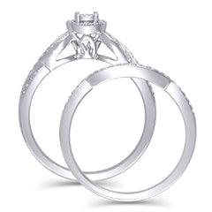 EternalDia 14K White Gold Round Shape 3/8 Cttw Diamond Frame Twist Engagement Bridal Ring Set (HI/I2) - EternalDia