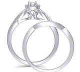 EternalDia 14K White Gold Round Shape 3/8 Ct Diamond Frame Twist Engagement Bridal Ring Set - EternalDia