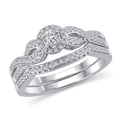 EternalDia 14K White Gold Round Shape 3/8 Cttw Diamond Frame Twist Engagement Bridal Ring Set (HI/I2) - EternalDia