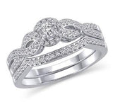 EternalDia 14K White Gold Round Shape 3/8 Ct Diamond Frame Twist Engagement Bridal Ring Set - EternalDia