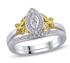 EternalDia 1/10 Cttw Marquise Diamond Frame Butterfly Collar Bridal Set in 10K White Gold (IJ/I2I3) - EternalDia