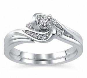 EternalDia 1/10 CT. T.W. Diamond Swirl Bypass Bridal Ring Set in 10K White  Gold (IJ/I2I3)