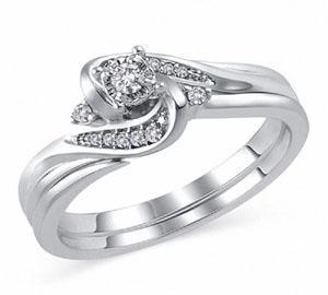 EternalDia 1/10 CT. T.W. Diamond Swirl Bypass Bridal Ring Set in 10K White Gold (IJ/I2I3) - EternalDia