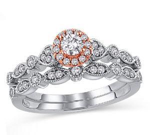 EternalDia 0.50  cttw Diamond Halo Bridal Ring Set in 10kt Two-Tone Gold (IJ/I2I3) - EternalDia