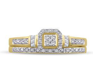 EternalDia 1/6CT Diamond Composite Halo  Engagement Bridal Set in 10K Yellow Gold (IJ/I2I3) - EternalDia
