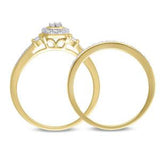 EternalDia 1/6CT Diamond Composite Halo  Engagement Bridal Set in 10K Yellow Gold (IJ/I2I3) - EternalDia