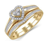 EternalDia 1/3 Ct Round and Baguette Diamond Heart Shape Engagement Bridal Set in 10K Gold - EternalDia