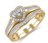 EternalDia 1/3 Cttw Round and Baguette Diamond Heart Shape Engagement Bridal Set in 10K Yellow Gold (IJ/I3) - EternalDia