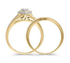 EternalDia 1/3 Ct Round and Baguette Diamond Heart Shape Engagement Bridal Set in 10K Gold - EternalDia