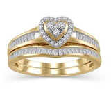 EternalDia 1/3 Ct Round and Baguette Diamond Heart Shape Engagement Bridal Set in 10K Gold - EternalDia