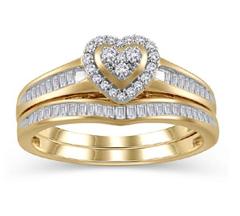 EternalDia 1/3 Cttw Round and Baguette Diamond Heart Shape Engagement Bridal Set in 10K Yellow Gold (IJ/I3) - EternalDia