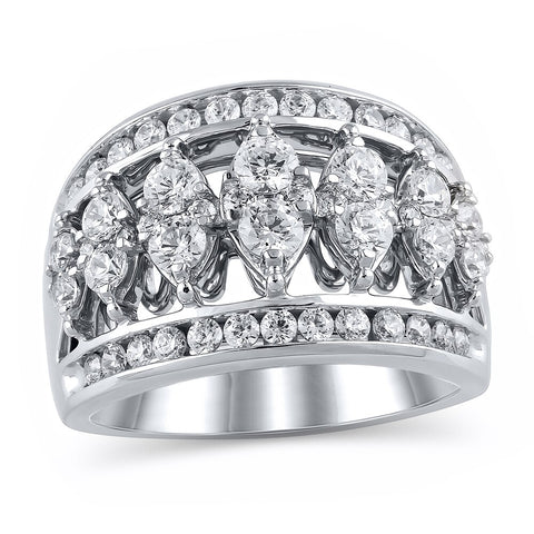 1-1/2 Cttw Composite Marquise Diamond Seven Stone Ring in 10K White Gold (1.50 Cttw, I-I3) Diamond Wedding Band Ring