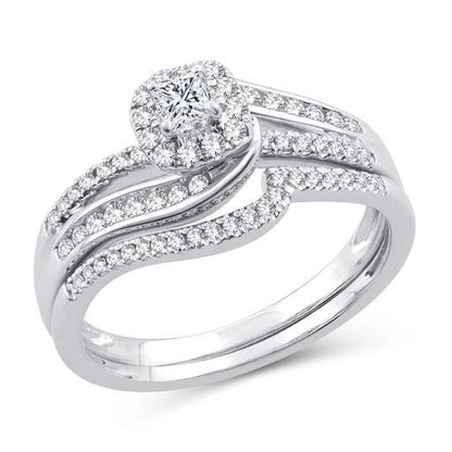 EternalDia 1/2 CT. T.W. Princess-Cut Diamond Bypass Halo Bridal Set 10K White Gold (IJ/I2-I3) - EternalDia
