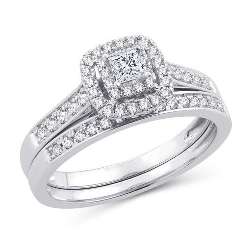 EternalDia 10K White Gold Diamond Double Halo Bridal Set Ring (0.50cttw,I2-I3/IJ) - EternalDia