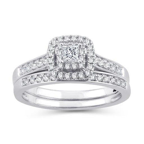 EternalDia 10K White Gold Diamond Double Halo Bridal Set Ring (0.50cttw,I2-I3/IJ) - EternalDia