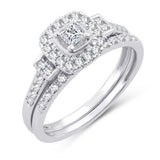 EternalDia 1/2 Cttw Diamond Cushion Frame Halo Bridal Set Ring In 10kt White Gold (IJ/I2I3) - EternalDia