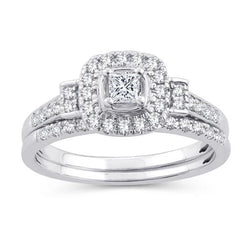EternalDia 1/2 Cttw Diamond Cushion Frame Halo Bridal Set Ring In 10kt White Gold (IJ/I2I3) - EternalDia