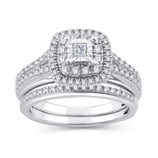 EternalDia 10K White Gold Princess Cut Diamond Halo Bridal Set Ring (0.50cttw,I2-I3/IJ) - EternalDia