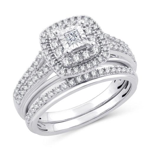 EternalDia 10K White Gold Princess Cut Diamond Halo Bridal Set Ring (0.50cttw,I2-I3/IJ) - EternalDia