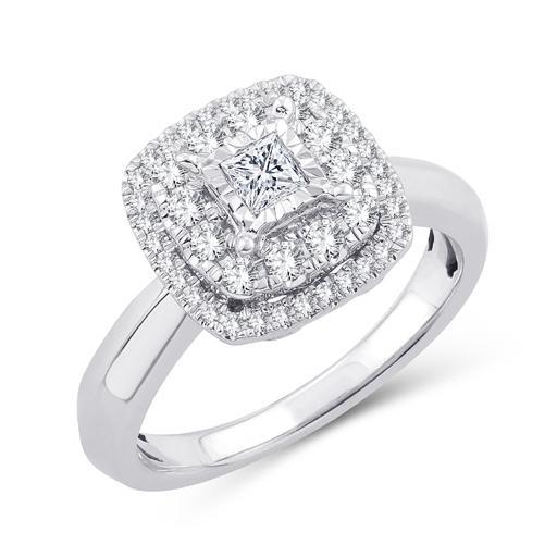 EternalDia 1/2 Ct Diamond Cushion Frame Double Halo Ring In 10kt White Gold (IJ/I2I3) - EternalDia