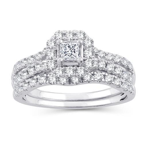 EternalDia 10K White Gold Diamond Octagon Shape Halo Bridal Set Ring (1cttw,I2-I3/IJ) - EternalDia