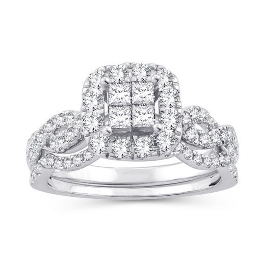 EternalDia 10K White Gold Diamond Infinity Contour Halo Bridal Set Ring (1cttw,I2-I3/IJ) - EternalDia