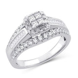 EternalDia 1 Cttw Princess & Bagutte Shape Three Row Diamond Engagement Ring In 10kt White Gold (IJ/I2I3) - EternalDia