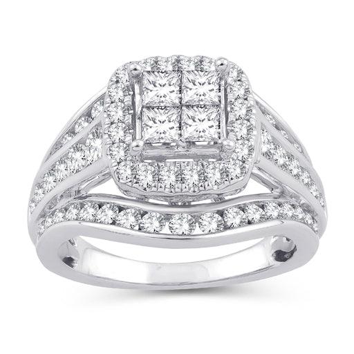 EternalDia 2.00 Ct.Wt. Princess Invisible Quad Square Frame Halo Diamond Ring in 10K White Gold(IJ/I2-I3) - EternalDia