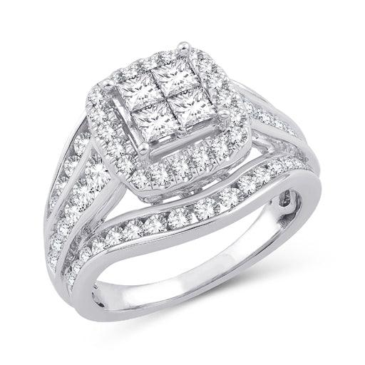 EternalDia 2.00 Ct.Wt. Princess Invisible Quad Square Frame Halo Diamond Ring in 10K White Gold(IJ/I2-I3) - EternalDia