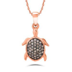 EternalDia 10k Rose Gold 1/6ct champagne Diamond Charm Tortoise Fashion Pendant Necklace (IJ, I2-I3) 18" - EternalDia