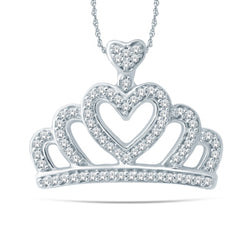 EternalDia 10k White Gold Royal Crown Diamond Pendant Necklace. (0.20cttw, IJ, I2-I3) 18" - EternalDia