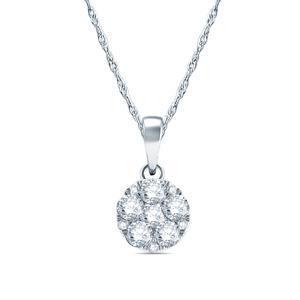 EternalDia 1/4 ct 10k White Gold Round Diamond Flower Cluster Pendant Necklace (0.25cttw, IJ, I2-I3) 18" - EternalDia