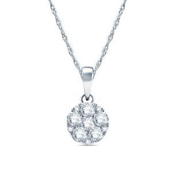 EternalDia 1/4 ct 10k White Gold Round Diamond Flower Cluster Pendant Necklace (0.25cttw, IJ, I2-I3) 18" - EternalDia