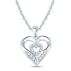 EternalDia 925 Sterling Silver 1/10cttw Diamond Double Heart Layer Pendant Necklace (IJ, I2/I3) 18'' - EternalDia