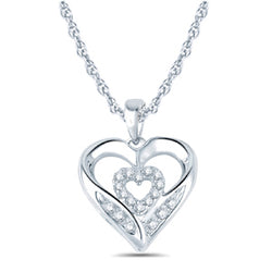 EternalDia 925 Sterling Silver 1/10cttw Diamond Double Heart Layer Pendant Necklace (IJ, I2/I3) 18'' - EternalDia