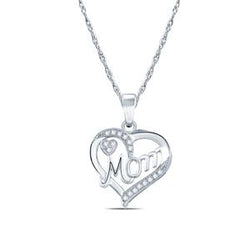 EternalDia 10k White Gold 1/10ct Diamond 'MOM' Heart Pendant Necklace (0.10cttw, IJ, I2/I3) 18'' - EternalDia