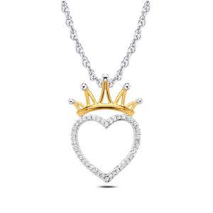 EternalDia 1/6 cttw Round Diamond Heart with Crown Pendant Necklace in 10k White Gold. (IJ, I2/I3) 18'' - EternalDia