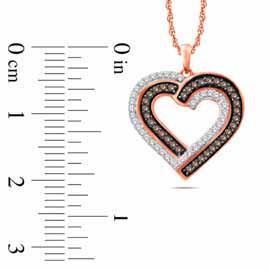 EternalDia Champagne & White Diamond Double Heart Pendant Necklace - EternalDia