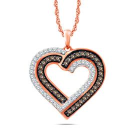 EternalDia Champagne & White Diamond Double Heart Pendant Necklace - EternalDia